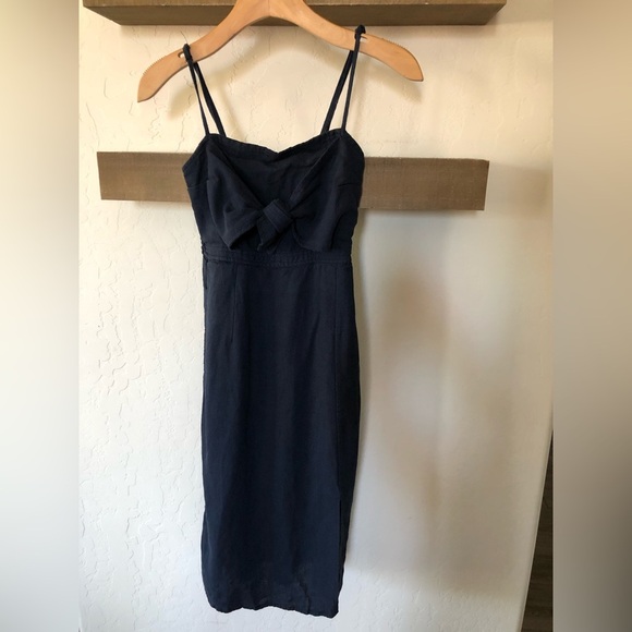 Marisa|Navy sleeveless midi dress with side slit and bow front detail•••small - Picture 5 of 13